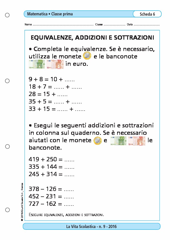 Equivalenze Addizioni E Sottrazioni Equivalenze Addizioni E Sottrazioni Giunti Scuola