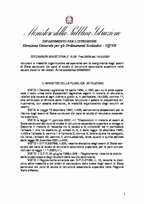 05. Ordinanza Ministeriale n. 26 del 15.03.2007 | Giunti Scuola