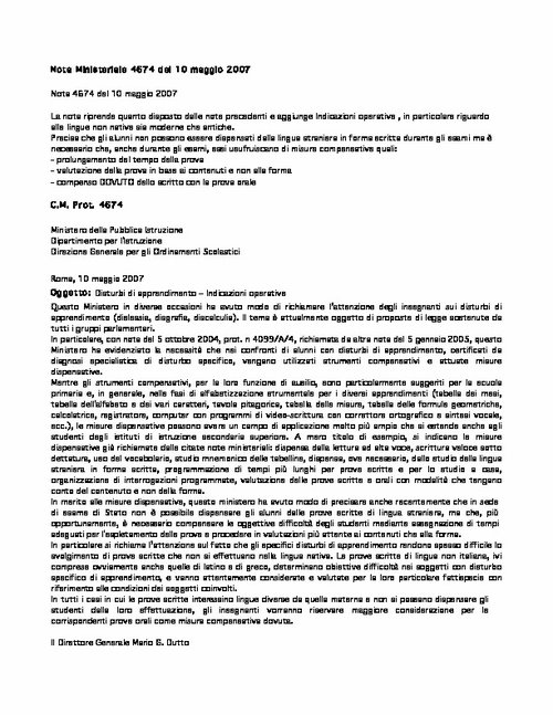 07. C.M. prot. 4674 del 10.05.2007 | Giunti Scuola 07. C.M. prot. 4674 del 10.05.2007 | Giunti Scuola