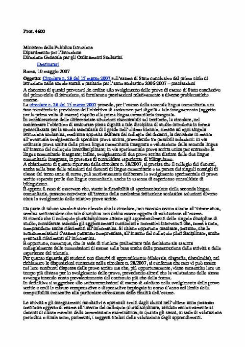 08. Nota MIUR prot. 4600 del 10 maggio 2007 | Giunti Scuola 08. Nota MIUR prot. 4600 del 10 maggio 2007 | Giunti Scuola
