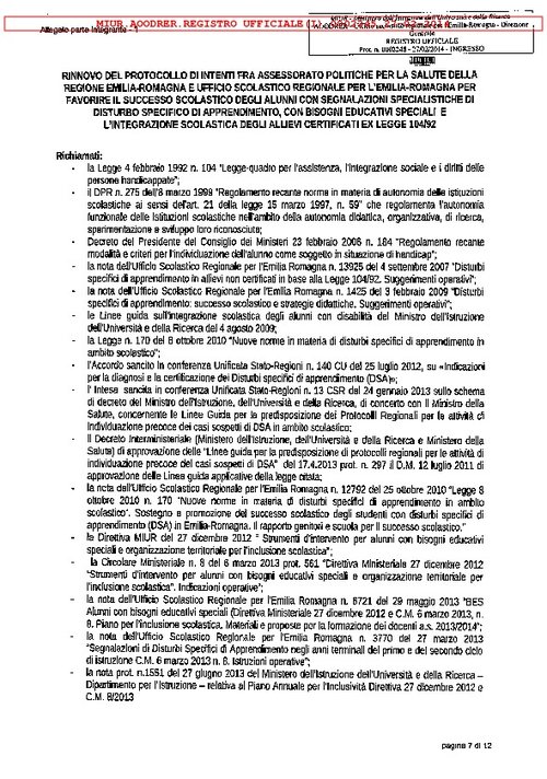 09. Rinnovo del Protocollo di intenti fra Assessorato Politiche per la Salute dell'Emilia-Romagna e Ufficio Scolastico Regionale per l'Emilia-Romagna [Prot. 2245 del 27/02/14] | Giunti Scuola