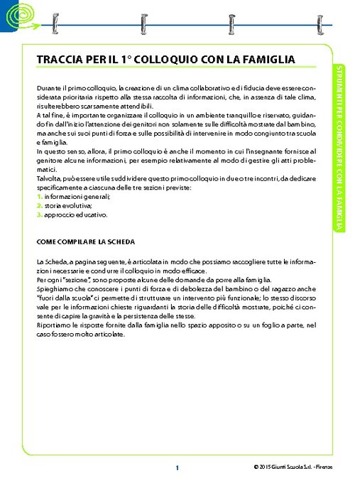 1. Traccia e Scheda per il 1° colloquio con la famiglia | Giunti Scuola 1. Traccia e Scheda per il 1° colloquio con la famiglia | Giunti Scuola
