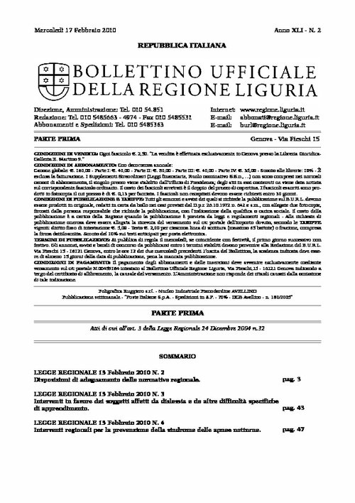 13. Liguria - Legge regionale 15 febbraio 2010 - n. 3 | Giunti Scuola 13. Liguria - Legge regionale 15 febbraio 2010 - n. 3 | Giunti Scuola
