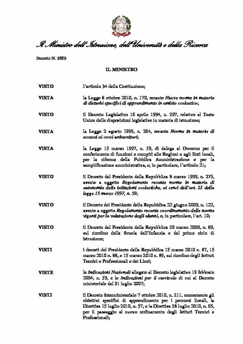 20. Decreto Ministeriale 12 luglio 2011, n. 5669 | Giunti Scuola