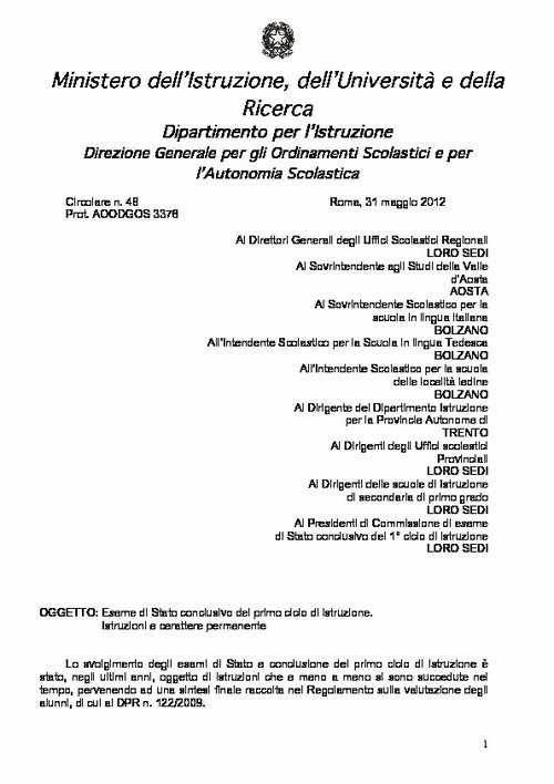 22. C.M. n. 48 del 31/05/2012 | Giunti Scuola 22. C.M. n. 48 del 31/05/2012 | Giunti Scuola