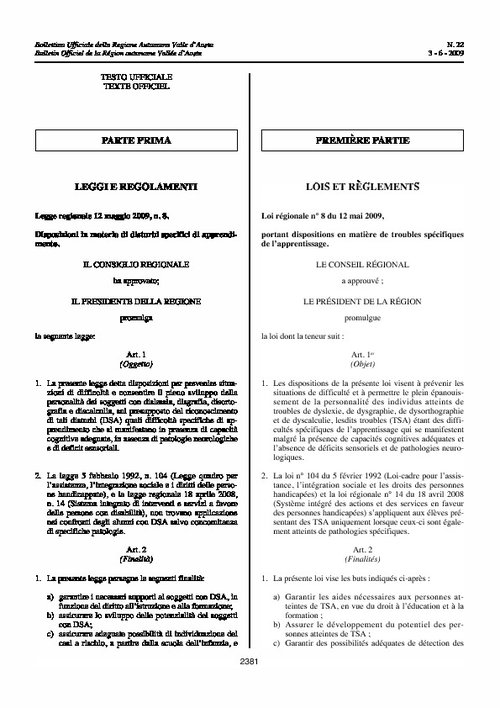 24. Valle d’Aosta - Legge regionale n. 8 del 12 maggio 2009 | Giunti Scuola