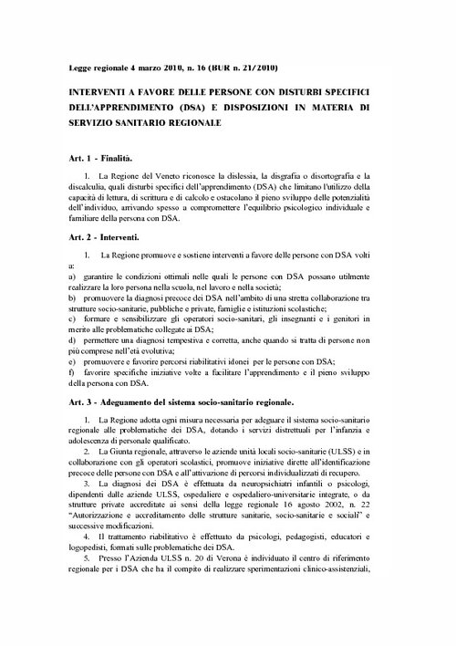 25. Veneto - Legge regionale n. 16 del 4 marzo 2010 (BUR n. 21/2010) | Giunti Scuola