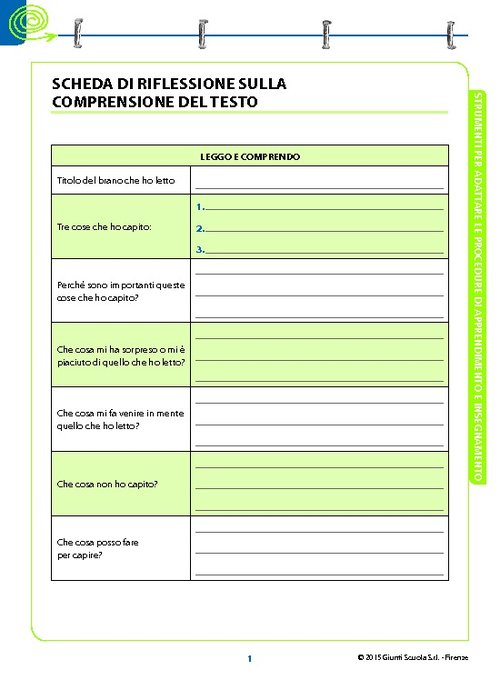 3. Scheda di riflessione sulla comprensione del testo | Giunti Scuola 3. Scheda di riflessione sulla comprensione del testo | Giunti Scuola