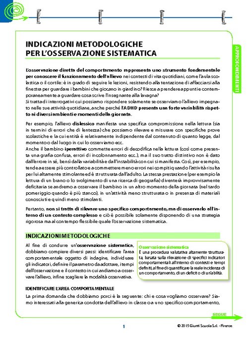 6. Indicazioni metodologiche per l’osservazione sistematica | Giunti Scuola