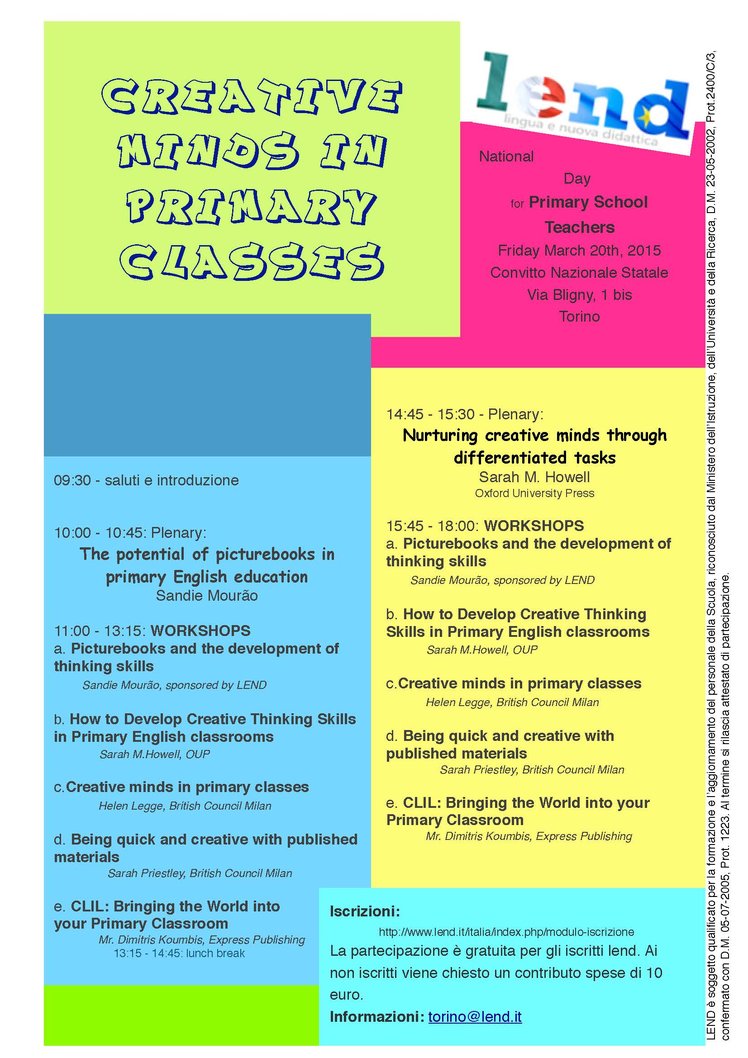 A Torino il 20 marzo la Giornata pedagogica nazionale per insegnanti della scuola primaria: "Creative minds in Primary classes" | Giunti Scuola A Torino il 20 marzo la Giornata pedagogica nazionale per insegnanti della scuola primaria: "Creative minds in Primary classes" | Giunti Scuola