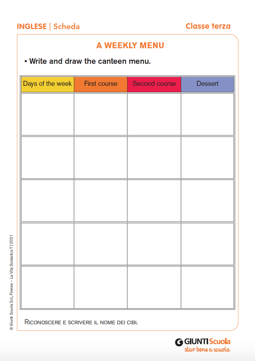 A weekly menu | Giunti Scuola A weekly menu | Giunti Scuola