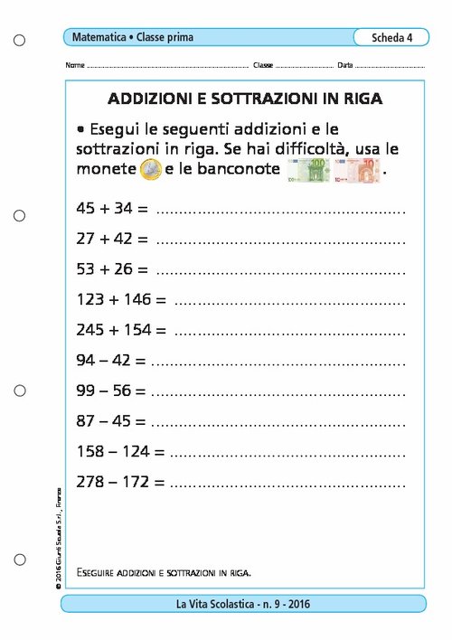 Addizioni e sottrazioni in riga | Giunti Scuola Addizioni e sottrazioni in riga | Giunti Scuola