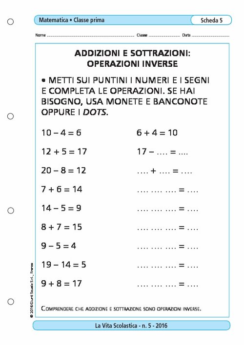 Addizioni e sottrazioni: operazioni inverse | Giunti Scuola