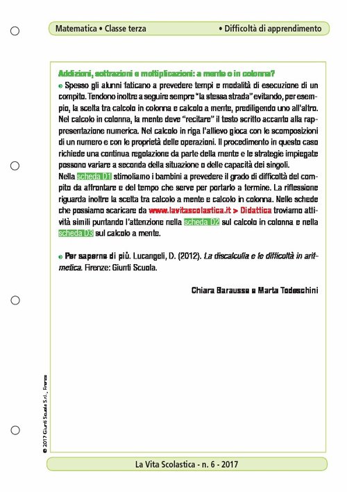 Addizioni, sottrazioni e moltiplicazioni: a mente o in colonna? | Giunti Scuola Addizioni, sottrazioni e moltiplicazioni: a mente o in colonna? | Giunti Scuola