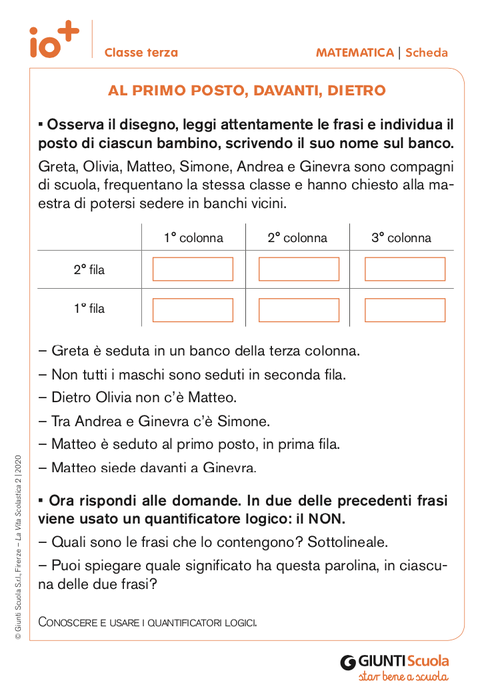 Al primo posto, davanti, dietro | Giunti Scuola Al primo posto, davanti, dietro | Giunti Scuola