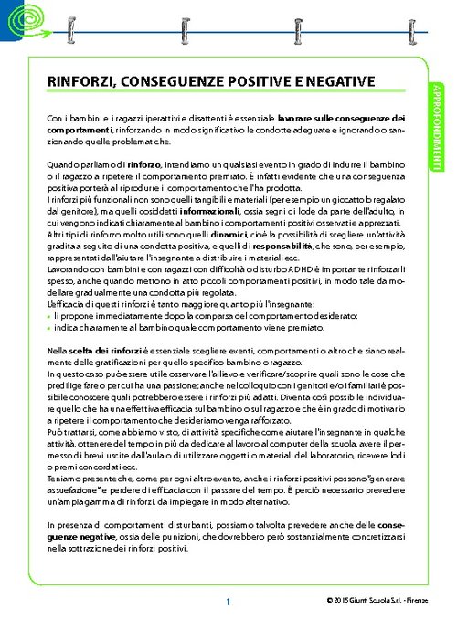 Approfondimenti 8. Rinforzi, conseguenze positive e negative | Giunti Scuola Approfondimenti 8. Rinforzi, conseguenze positive e negative | Giunti Scuola