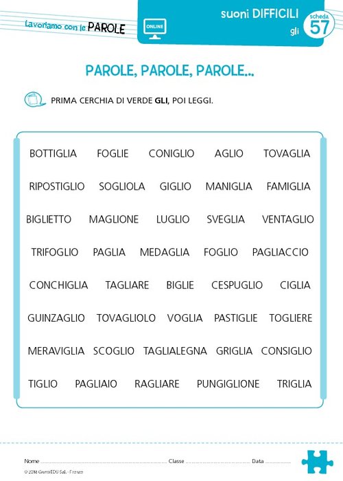 Area 1. Suoni difficili: gl (maiuscolo) | Giunti Scuola