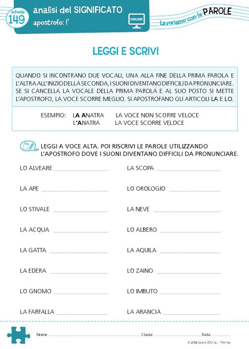 Area 3. Analisi significato: apostrofo (maiuscolo) | Giunti Scuola Area 3. Analisi significato: apostrofo (maiuscolo) | Giunti Scuola