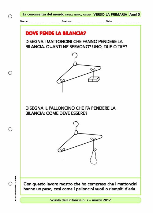Attività "Verso la primaria": Dove pende la bilancia? | Giunti Scuola Attività "Verso la primaria": Dove pende la bilancia? | Giunti Scuola