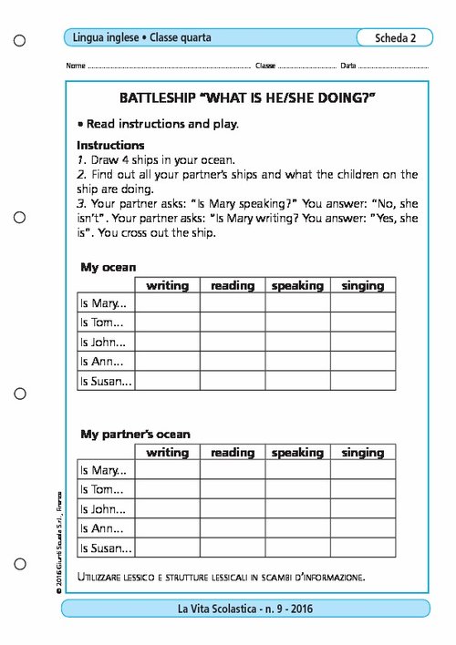 Battleship "What is he/she doing?" | Giunti Scuola Battleship "What is he/she doing?" | Giunti Scuola