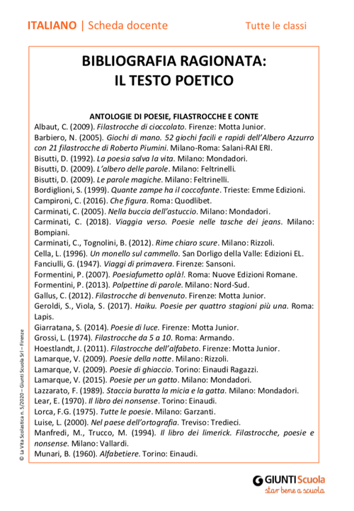 Bibliografia ragionata: il testo poetico | Giunti Scuola Bibliografia ragionata: il testo poetico | Giunti Scuola