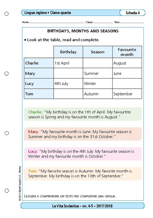 Birthdays, months and seasons | Giunti Scuola Birthdays, months and seasons | Giunti Scuola