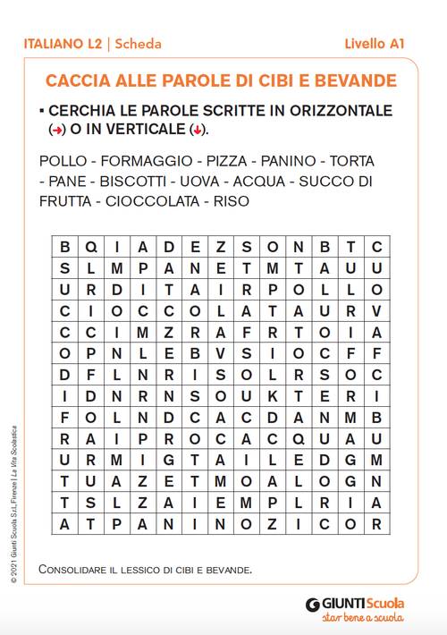 Caccia alle parole di cibi e bevande | Giunti Scuola Caccia alle parole di cibi e bevande | Giunti Scuola