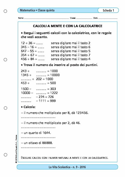 Calcoli a mente e con la calcolatrice | Giunti Scuola Calcoli a mente e con la calcolatrice | Giunti Scuola