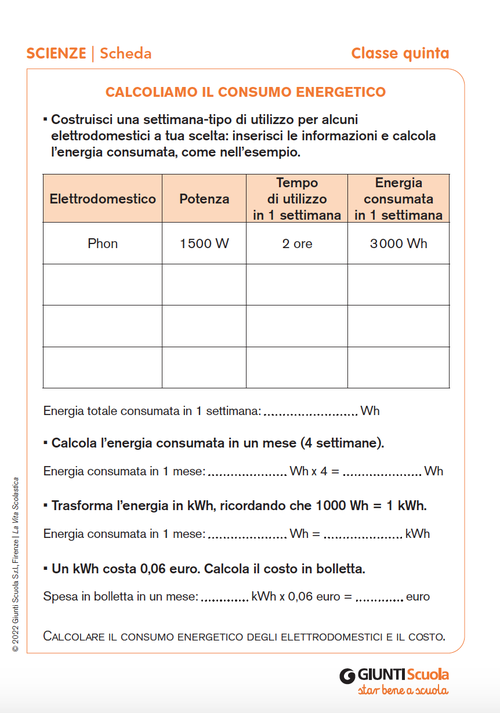 Calcoliamo il consumo energetico | Giunti Scuola Calcoliamo il consumo energetico | Giunti Scuola