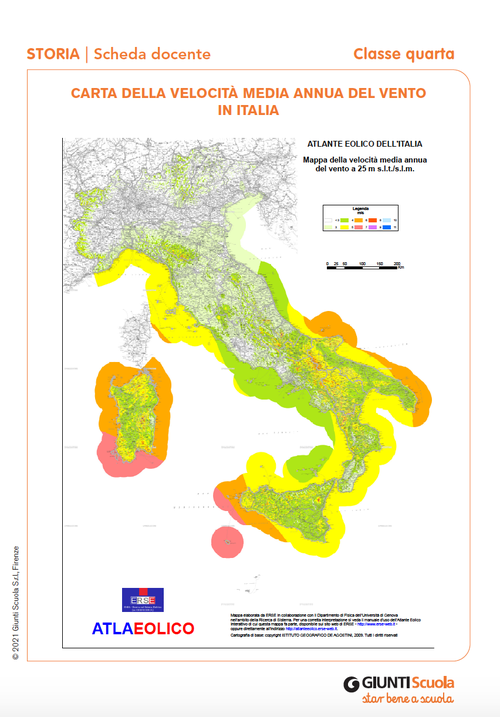 Carta della velocità media annua del vento in Italia | Giunti Scuola