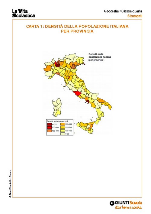 Carta: densità della popolazione italiana per provincia | Giunti Scuola Carta: densità della popolazione italiana per provincia | Giunti Scuola