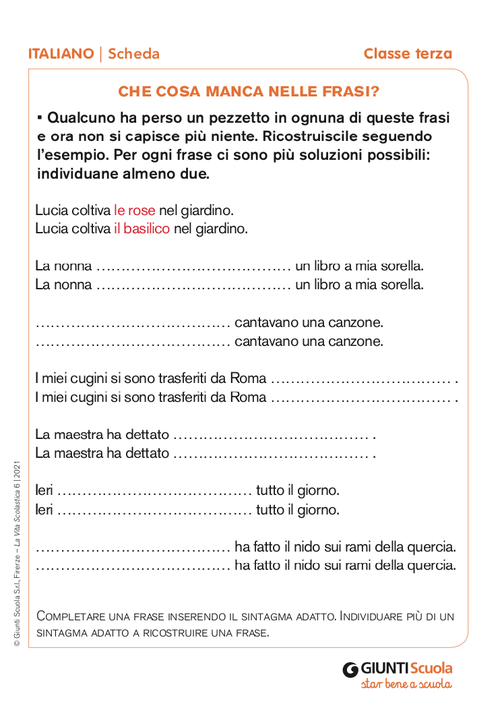 Che cosa manca nelle frasi? | Giunti Scuola