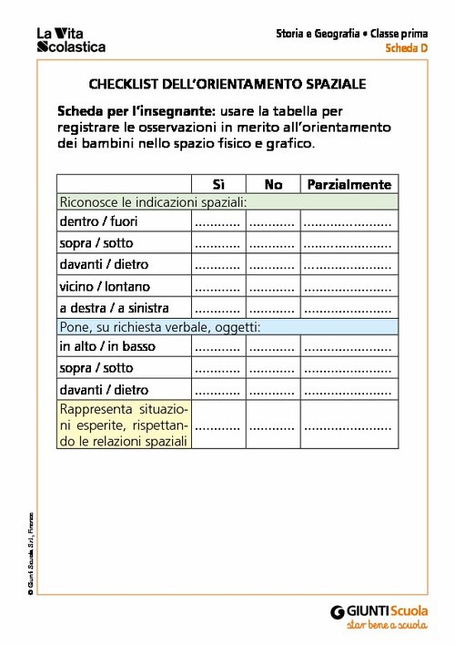 Checklist dell’orientamento spaziale | Giunti Scuola Checklist dell’orientamento spaziale | Giunti Scuola