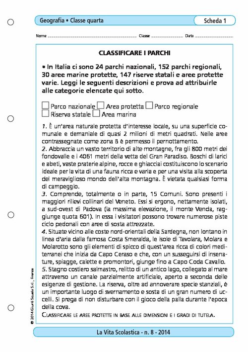 Classificare i parchi | Giunti Scuola Classificare i parchi | Giunti Scuola