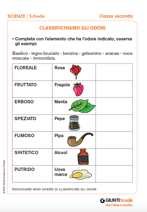 Classifichiamo gli odori | Giunti Scuola