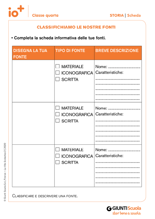 Classifichiamo le fonti | Giunti Scuola Classifichiamo le fonti | Giunti Scuola