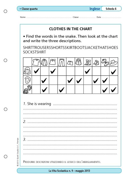 Clothes in the chart | Giunti Scuola Clothes in the chart | Giunti Scuola