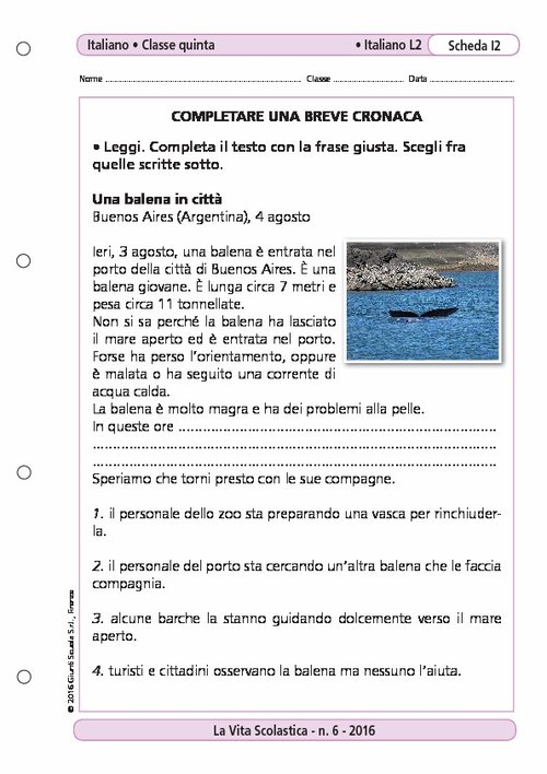 Completare una breve cronaca | Giunti Scuola Completare una breve cronaca | Giunti Scuola