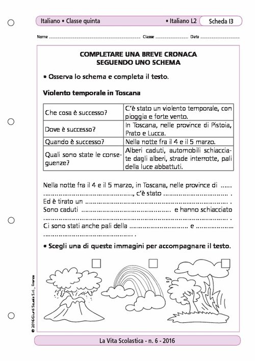 Completare una breve cronaca seguendo uno schema | Giunti Scuola Completare una breve cronaca seguendo uno schema | Giunti Scuola