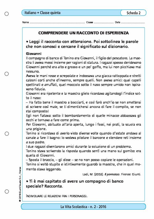 Comprendere un racconto di esperienza | Giunti Scuola