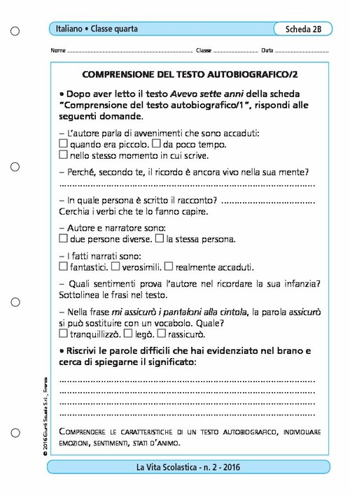 Comprensione del testo autobiografico/2 | Giunti Scuola Comprensione del testo autobiografico/2 | Giunti Scuola