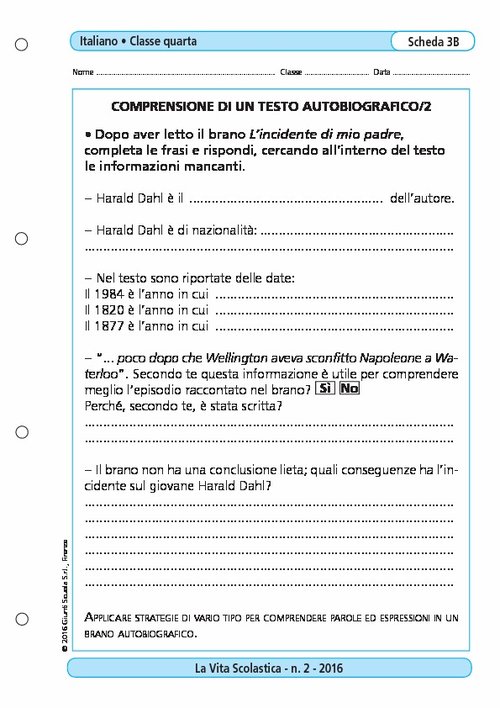 Comprensione del testo autobiografico/4 | Giunti Scuola Comprensione del testo autobiografico/4 | Giunti Scuola