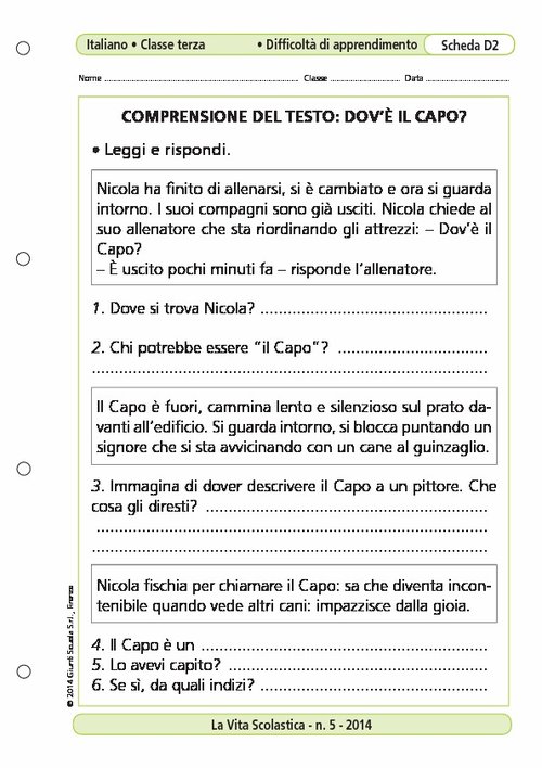 Comprensione del testo: dov'è il capo? | Giunti Scuola Comprensione del testo: dov'è il capo? | Giunti Scuola