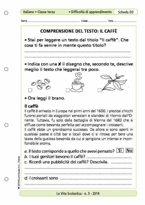 Comprensione del testo: il caffè | Giunti Scuola Comprensione del testo: il caffè | Giunti Scuola