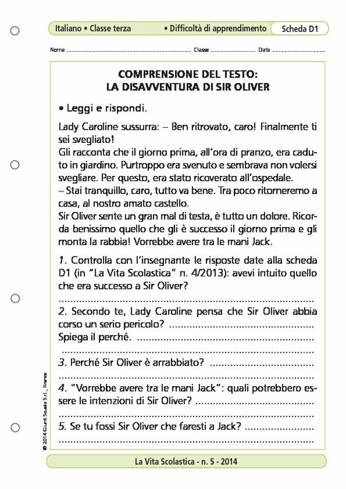 Comprensione del testo: la disavventura di sir Oliver | Giunti Scuola Comprensione del testo: la disavventura di sir Oliver | Giunti Scuola