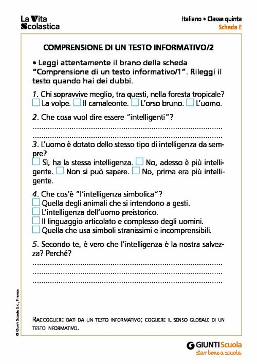 Comprensione di un testo informativo/2 | Giunti Scuola Comprensione di un testo informativo/2 | Giunti Scuola