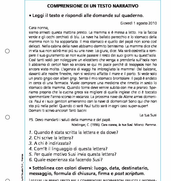 Comprensione di un testo narrativo Giunti