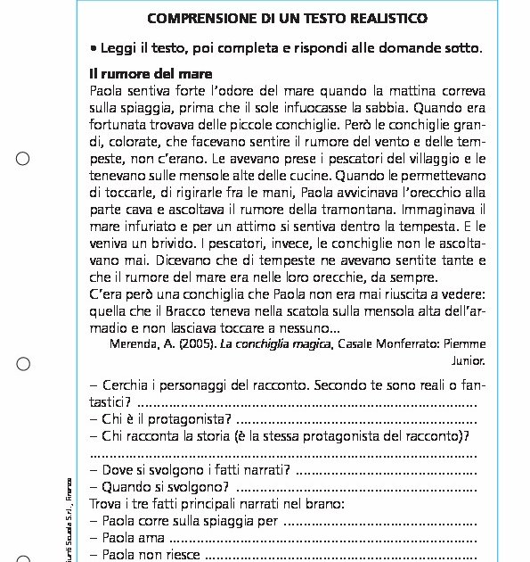 Comprensione di un testo realistico Giunti Scuola Comprensione di un testo realistico Giunti Scuola