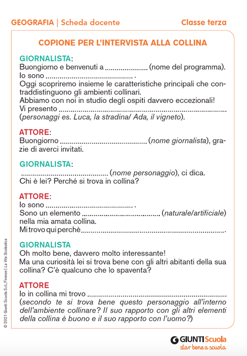 Copione per l’intervista alla collina | Giunti Scuola Copione per l’intervista alla collina | Giunti Scuola