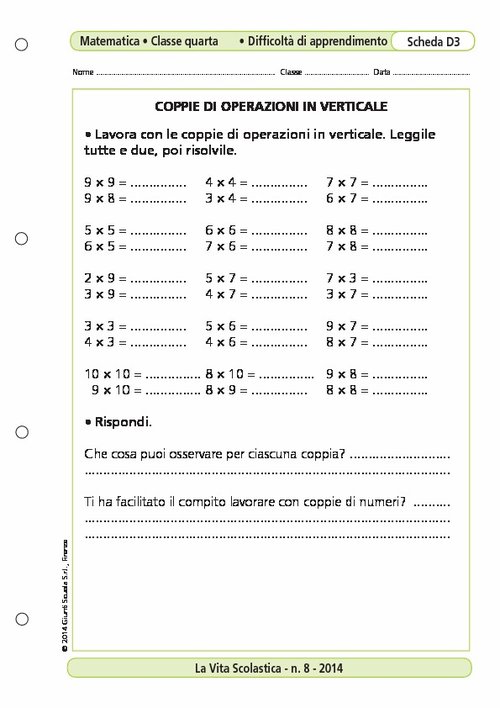 Coppie di operazioni in verticale | Giunti Scuola Coppie di operazioni in verticale | Giunti Scuola